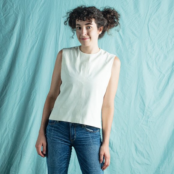 SUSAN LAZAR | Cream Square Top w/ Stitching Detail - Picture 1 of 3